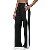 MIVEI Women’s Athletic Track Pants - Loose Fit Jogging Sweatpants with Zipper Pockets Drawstring Waist Striped
