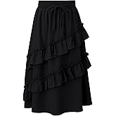 Girls High Waisted Ruffle Maxi Skirt Soft Cotton Long Skirts with Elastic Waistband for Kid Girl 3-12 Years
