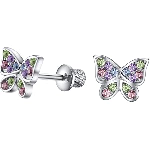 Surgical Steel Hypoallergenic Stud Earrings Multicolored Butterfly Earrings for Girls with Secure Safety Screwback