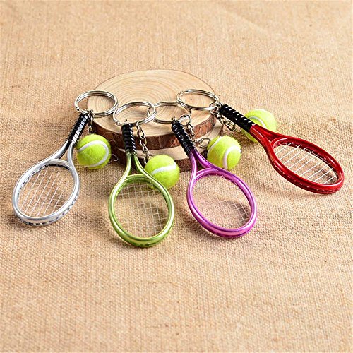 RAYNAG Set of 6 Creative Tennis Racket Keychain Key Rings Metal Tennis Ball Split Ring - Thumbnail 6