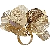 Elegant Big Flower Statement Rings For Women Bohemian Exaggerated Large Metal Floral Hip Hop Punk Ring Fashion Cubic Zirconia Crystal Stamen Adjustable Open Ring Birthday Friendship Christmas Jewelry Gift