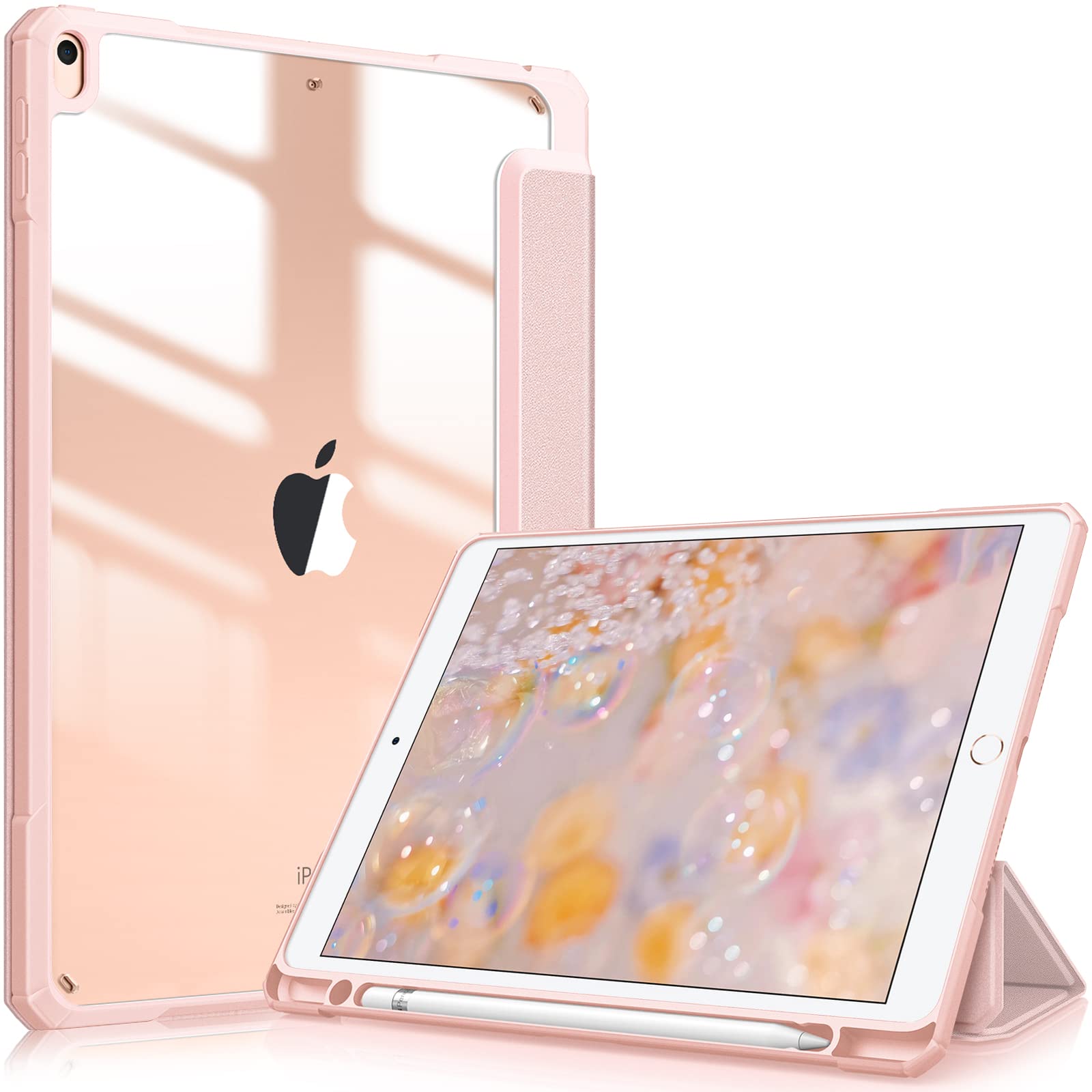 FINTIE Hybrid Case Compatible with iPad Air 3rd Generation 2019 / iPad Pro 3rd Generation 2017, 10.5-inch Built-in Pencil Holder Shockproof Cover with Clear Transparent Back Shell, Rose Gold — image 1