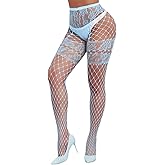 ChiaoLezhee Sexy Wide Fishnet Tights, Floral Lace Garter Stockings For Women, Fishnets Fish Net Fits 0-18