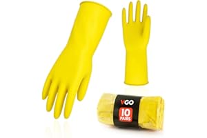 Vgo 10Pairs Reusable Household Gloves, Rubber Dishwashing Gloves, Kitchen Cleaning (XL,Yellow,HH4601)