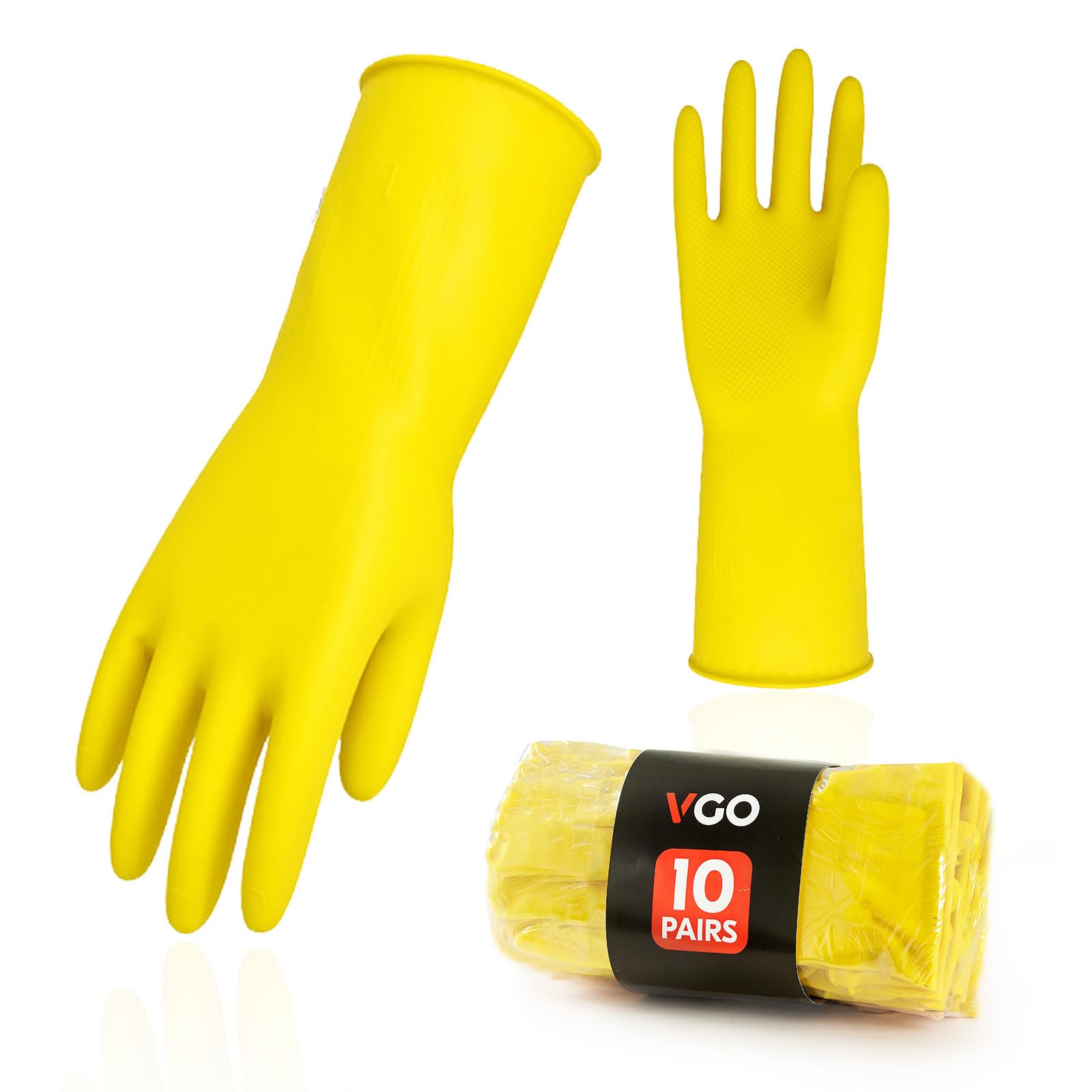 Vgo... 10Pairs Reusable Household Gloves,Rubber Dishwashing Gloves,Extra Thickness,Long Sleeves,Kitchen Cleaning/Working/Gardening(HH4601, Yellow, S, 10Pairs)
