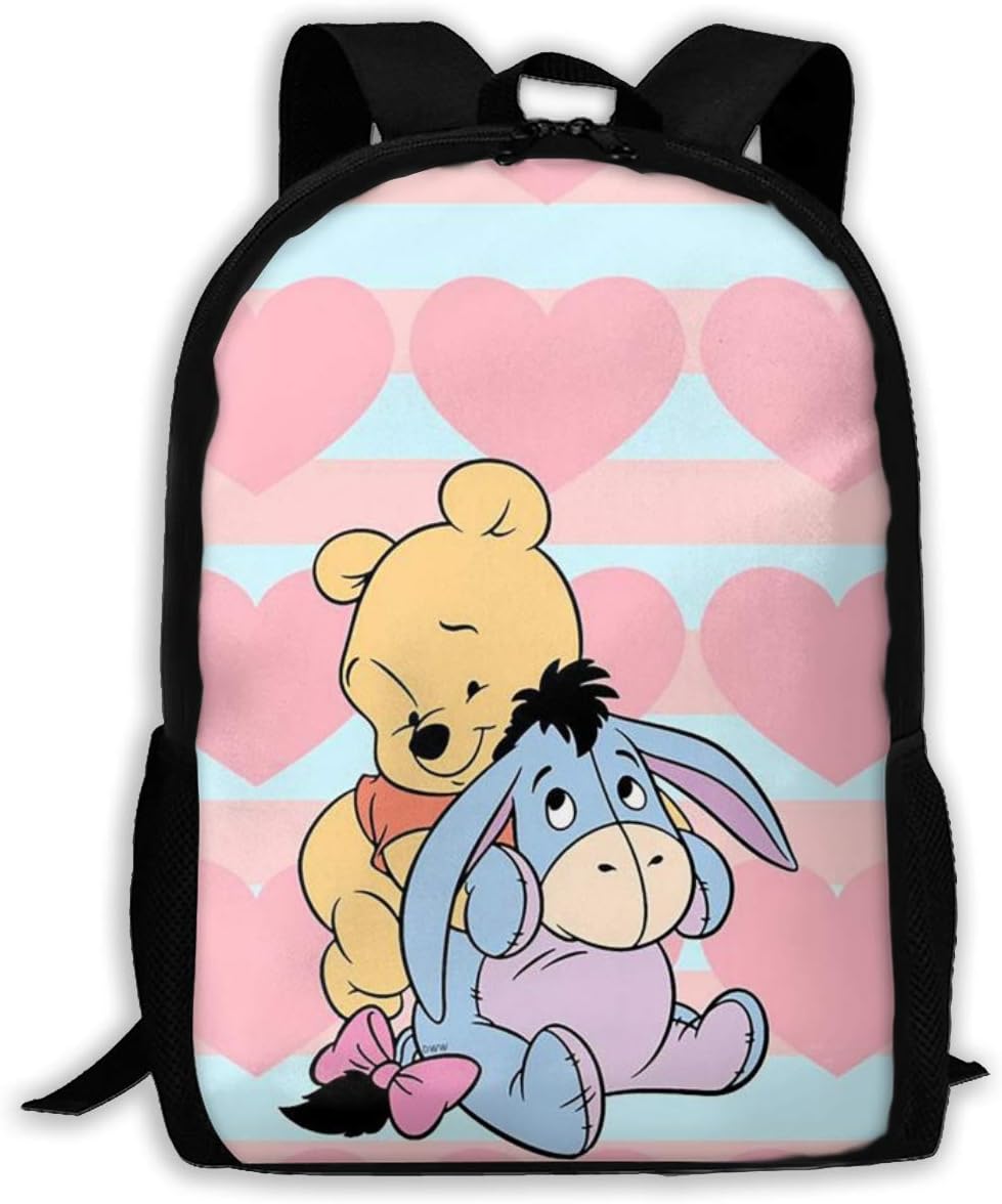 Boweike Lightweight Backpack Briefcase Laptop Shoulder Bag Pink Love Winnie The Pooh Classic Basic Water Resistant Daypack Bag