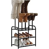 Kitsanery Shoe Rack - 3-Tier Metal Boot Rack Organizer for Entryway, Closet & Garage, Free Standing Shoe Shelf for Storage Tall Boots, Sneakers, Cowboy Boots, Black (Small - 4 Pairs)