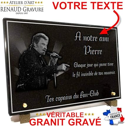 Plaque Funeraire Johnny Hallyday En Granit Grave Personnalisable 30 X 20 X 2 Cm Ref 2 Amazon Fr Jardin