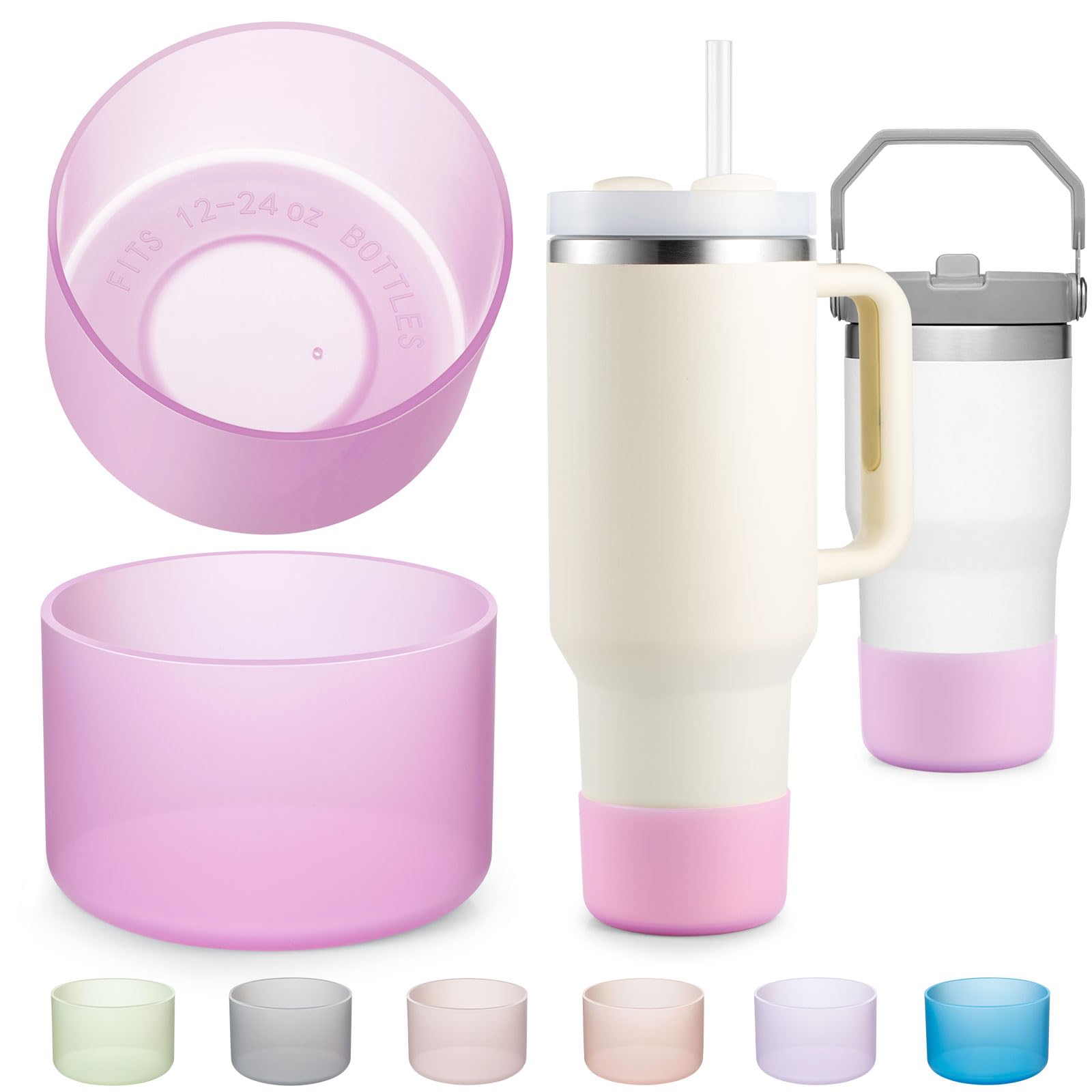 Photo 1 of 2-Pack Silicone Boot for 40 30 20 OZ Stanley Cup Accessories, Pink Protective Sleeve Cover for Stanley 20OZ 30OZ Tumbler Ice-Flow 16OZ Bottle, Boots for Yeti Cups Protector Bottom Bumper, Anti-Slip