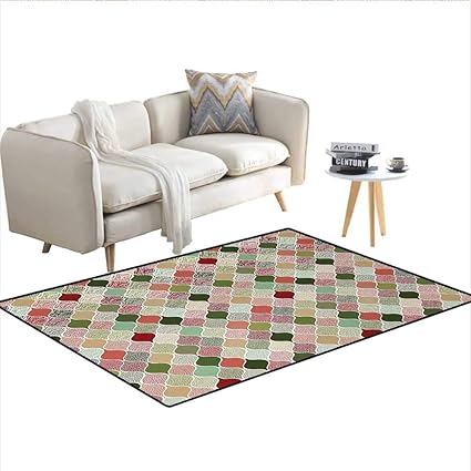 Amazon カーペット イラスト 幾何学形状 繰り返し使用 オールドファッションモチーフ 屋内屋外ラグ ターコイズバーミリオンブラック 48 X70 W120cm X L180cm Anyangeight ラグ カーペット