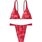 MakeMeChic Women's Floral Print 2 Piece Bikini Sets Tie Back Triangle Thong Bathing Suit Swimsuit