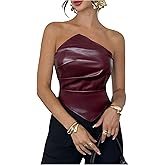 Floerns Women's Y2k Leather Strapless Tube Top Ruched Hanky Hem Going Out Sleeveless Tops