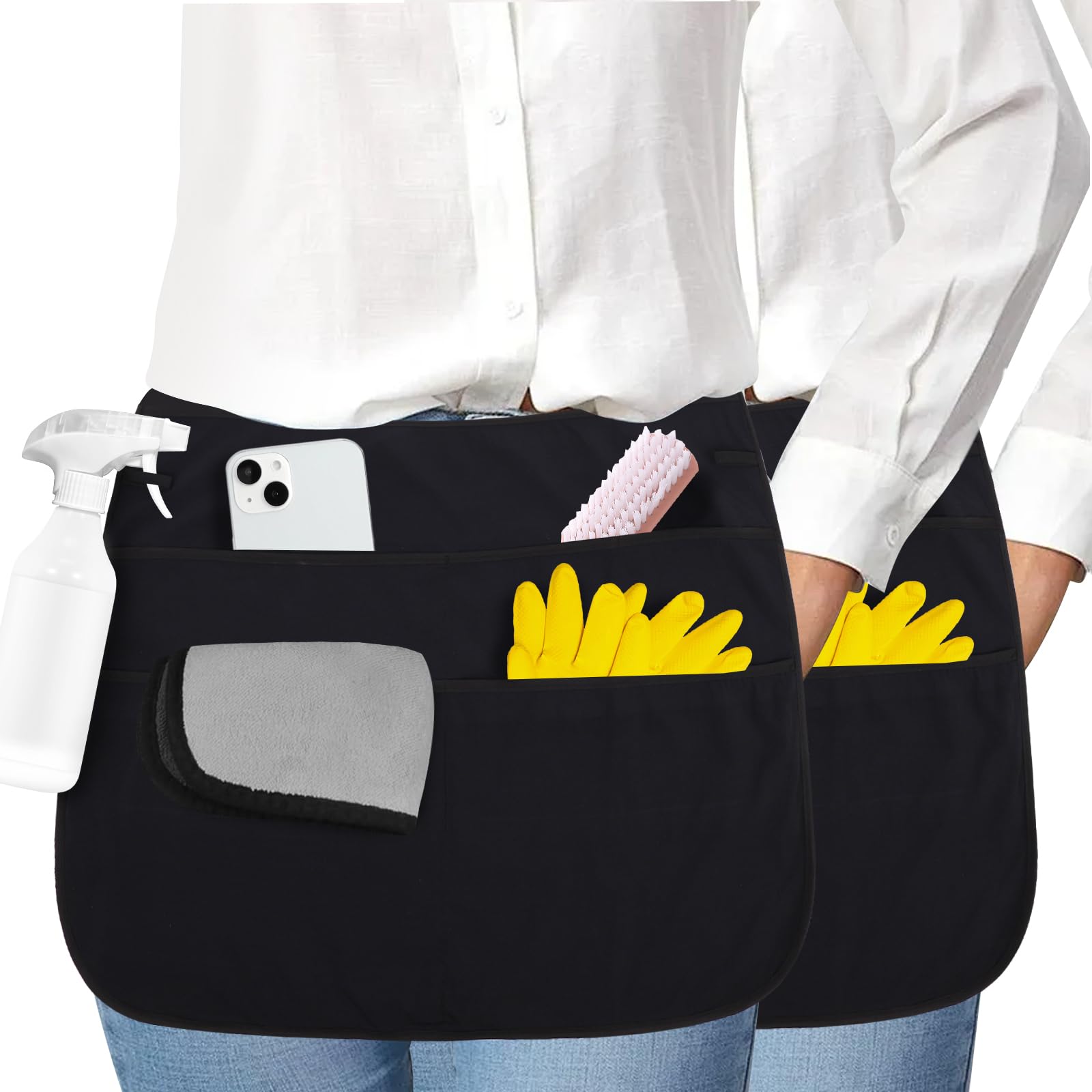 Photo 1 of * Missing parts* *One has no buckle*  NAFJYR 2 Pcs Delantales Para Limpieza, 5 Pocket Waterproof Cleaning Apron for Limpieza Housekeeping with 4 Pcs Sponge