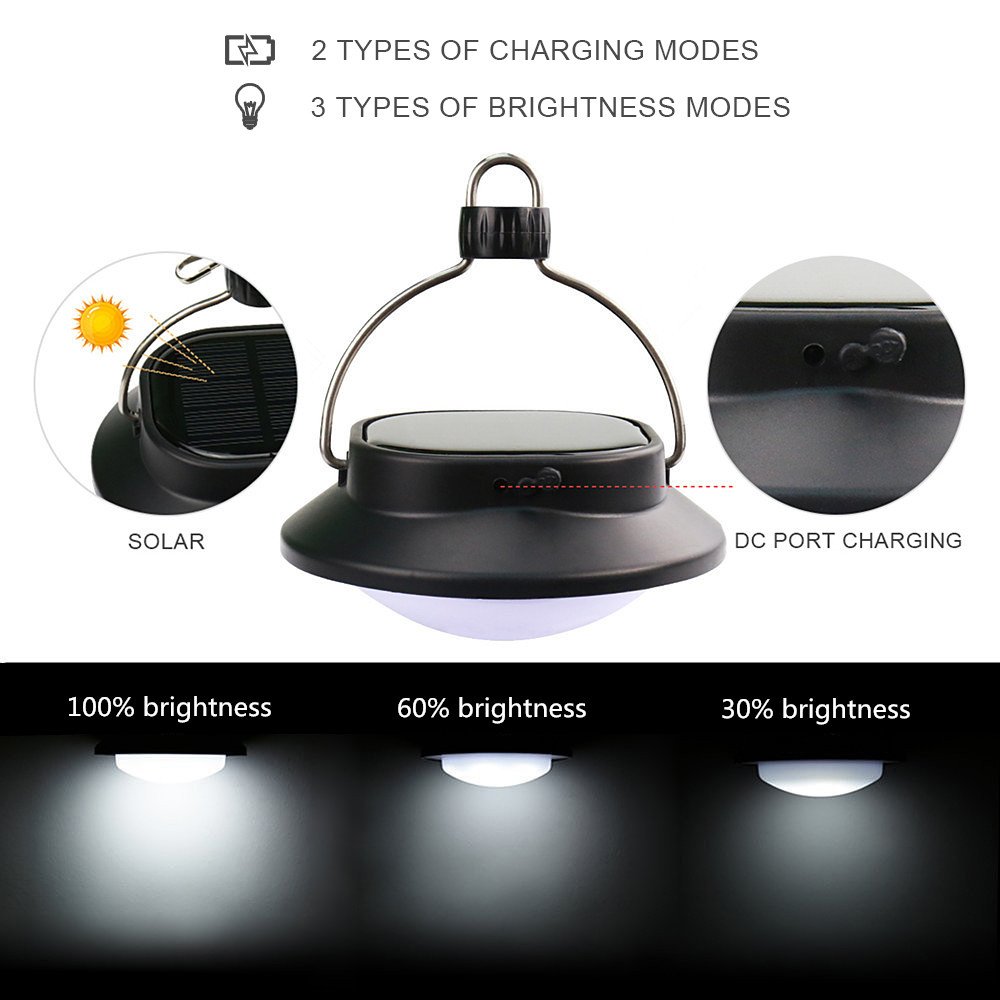 Zoweetek Portable Camping Light with 60 LEDs 360LM 5 Modes Outdoor Tent Lantern with Solar / Electricity Charging for Garden Hiking or Emergencies