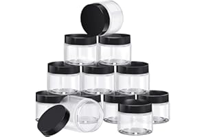 SATINIOR 12 Pack 2 oz Plastic Container Jars with Lids Round Clear Travel Cosmetic Container Slime Jars for Toiletries, Lotion, Cream, Ointments, Makeup, Rhinestone, Samples, Kitchen Storage(Black)