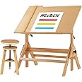 MEEDEN Wood Drafting Table & Stool Set,Artist Stool and Craft Table with Adjustable Height,Tiltable Tabletop for Artwork, Graphic Design, Reading, Writing