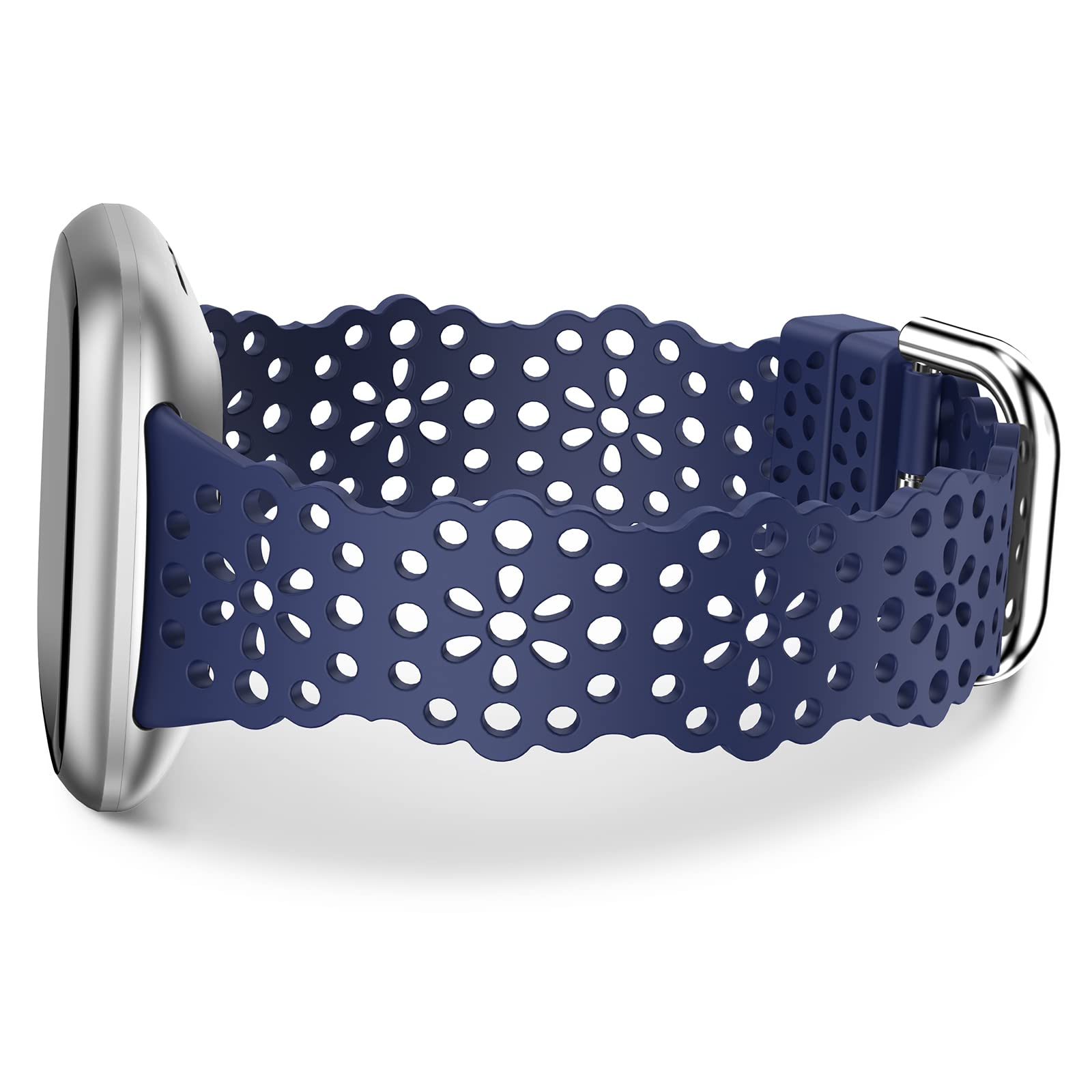 TOYOUTHS Lace Silicone Strap Compatible With Fitbit Versa 3/Sense/Versa 4/Sense 2, Women's Slim Cute Hollow-Out Sport Replacement, Breathable Waterproof Soft, Dark Blue — image 1