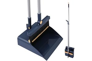 BOOMJOY Broom and Dustpan Set, 54 Inch Adjustable Long Handled Dustpan and Brush Set with Comb Teeth for Indoor Outdoor Garden Home Patio Yard Kitchen Cleaning and Sweeping