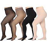 Foaincore 4 Pairs Plus Size Fleece Lined Tights Women Thermal Winter Tights Plus Size Fleece Lined Leggings Fake Pantyhose