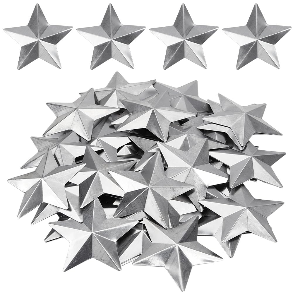 GORGECRAFT 50PCS 63mm Galvanized Small Metal Barn Star Vintage Rustic Star Ornament Three Dimensional Christmas Tree Decor for Hanging Wall Holiday Wreath Decor Craft Project Supply Handmade Accessory