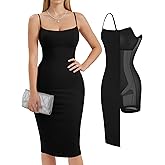 Popilush Womens Summer Shapewear Dress - Bodycon Cocktail Graduation Party Midi Dresses with Built-in Bra