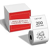M110 Thermal Labels 1.18"X1.18" (30X30MM), Compatible with Label Maker Machine M100/ M110/ N20/ M220/ M221/M421/241BT/243BT, Multi-Purpose Adhesive Thermal Labels, Black on White, 200 Labels/Roll