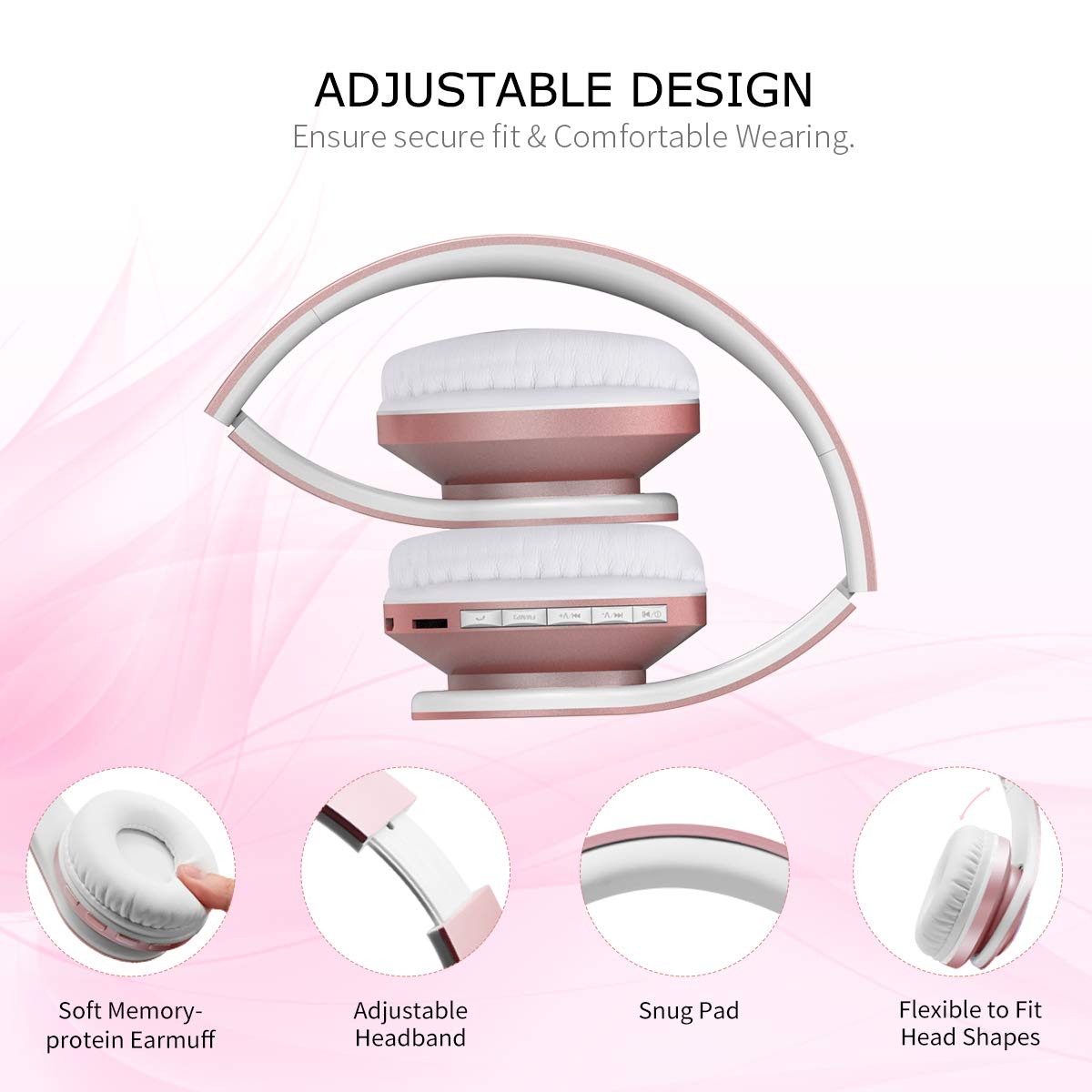 LOBKIN Bluetooth Kopfhörer, Over Ear Faltbare Headsets, Kabellos Stereo Kopfhörer mit Integriertem Mikrofon, TF/SD-Karte, FM Radio für iPhone, Android und PC