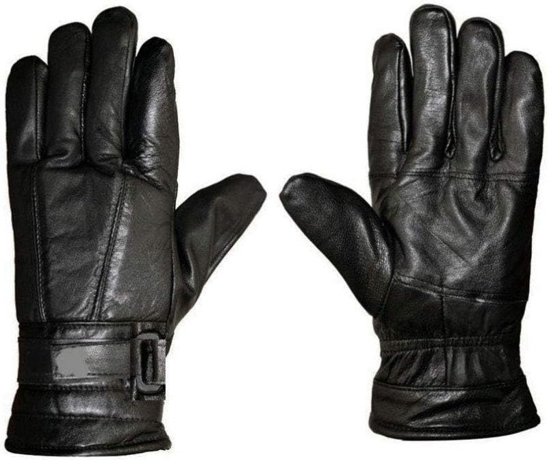 DHISHUM Men's Leather Anti Slip Snow Proof Winter Gloves for Bike and Cycle Riding (Black, Free Size)