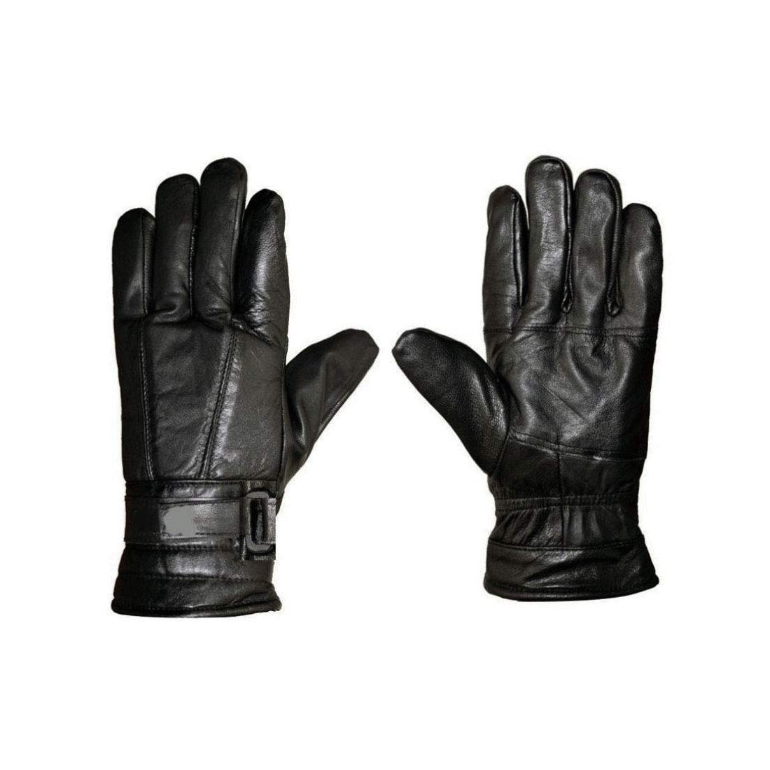 DHISHUM Men's Leather Anti Slip Snow Proof Winter Gloves for Bike and Cycle Riding (Black, Free Size)