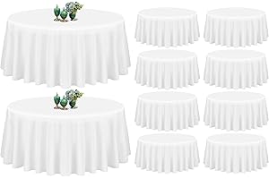 SHOWGEOUS 10 Pack White Round Tablecloth 90 Inch Washable Polyester Tablecloths for Round Tables Stain Resistant and Wrinkle Table Cloth Decorative Fabric Table Cover for Dining Wedding Party Banquet Buffet