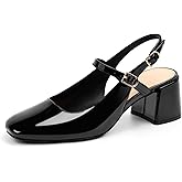 AprCoco Womens Mary Jane Chunky Low Heels Pumps Square Toe Buckle Strap Wedding Party Dress Shoes
