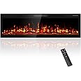 Eueiriup 60" Electric Fireplace Recessed Wall Mounted Wide Screen Ultra Narrow Bezel Frame HD Flame Effect Logs Fuel Bed Modern Fire Places with Remote Control 750/1500W