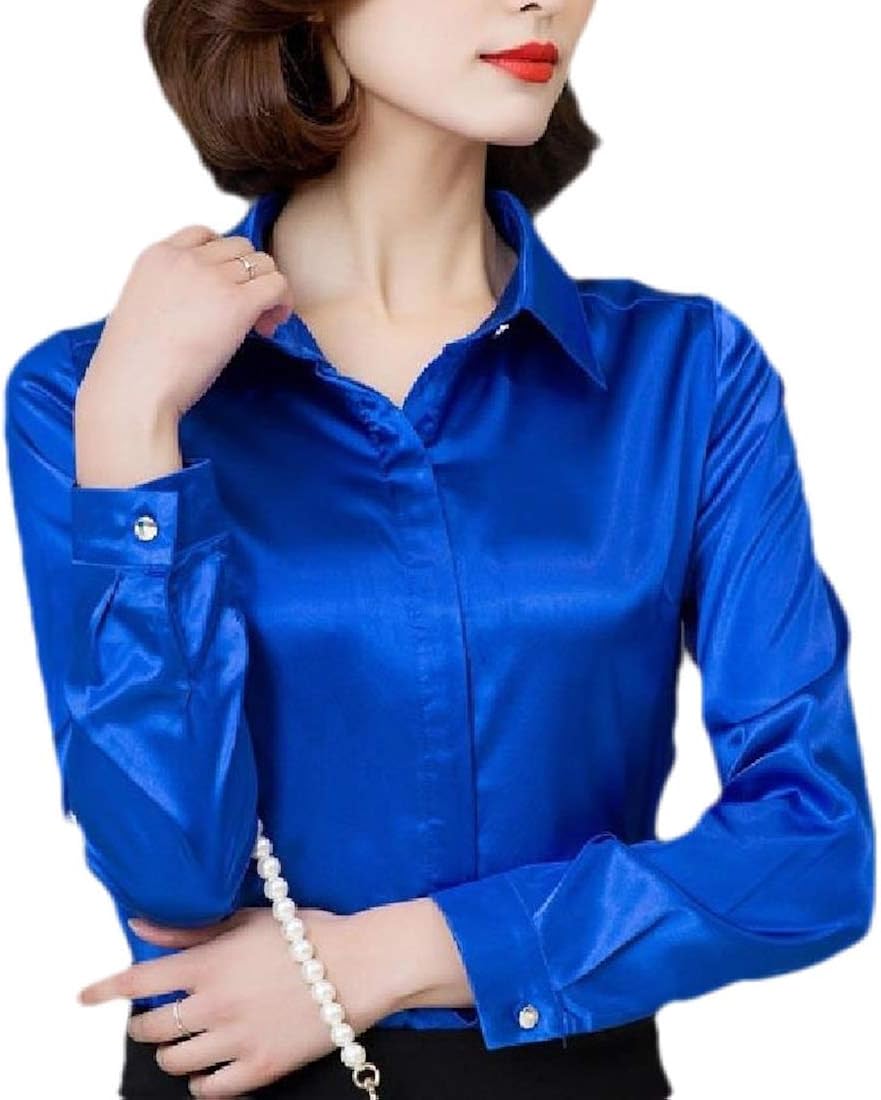 RRINSINS Women Long Sleeve Casual Satin Blouse Button Down Shirts 3 M at Amazon Womenâs Clothing 