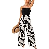 CUPSHE Womens Jumpsuit, Tropical Square Neck Sleeveless Wide Leg Outfit Casual Dressy for Summer Vacation Beaches