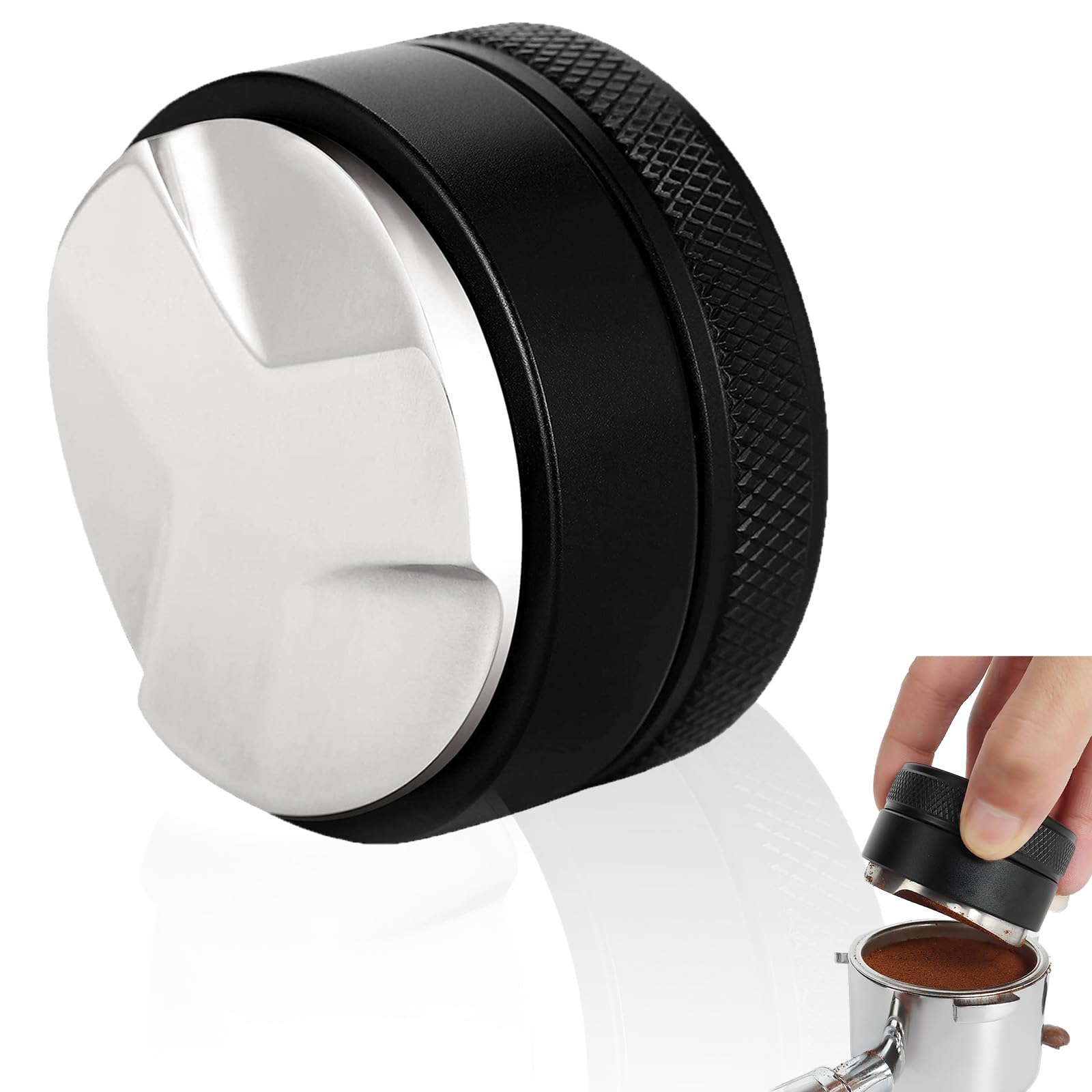 Coffee Distributor, 53mm Coffee Leveler, 304 Stainless Steel Espresso Distribution Tool ,Coffee Leveler Distribution, Ground Coffee Leveler, Stainless Steel Base, Coffee Accessories, Black