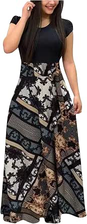 Amazon.com: Toeava Vestidos de verano para mujer, vestidos largos de  retazos, manga corta, vestido casual con estampado floral, vestido largo de  playa : Ropa, Zapatos y Joyería