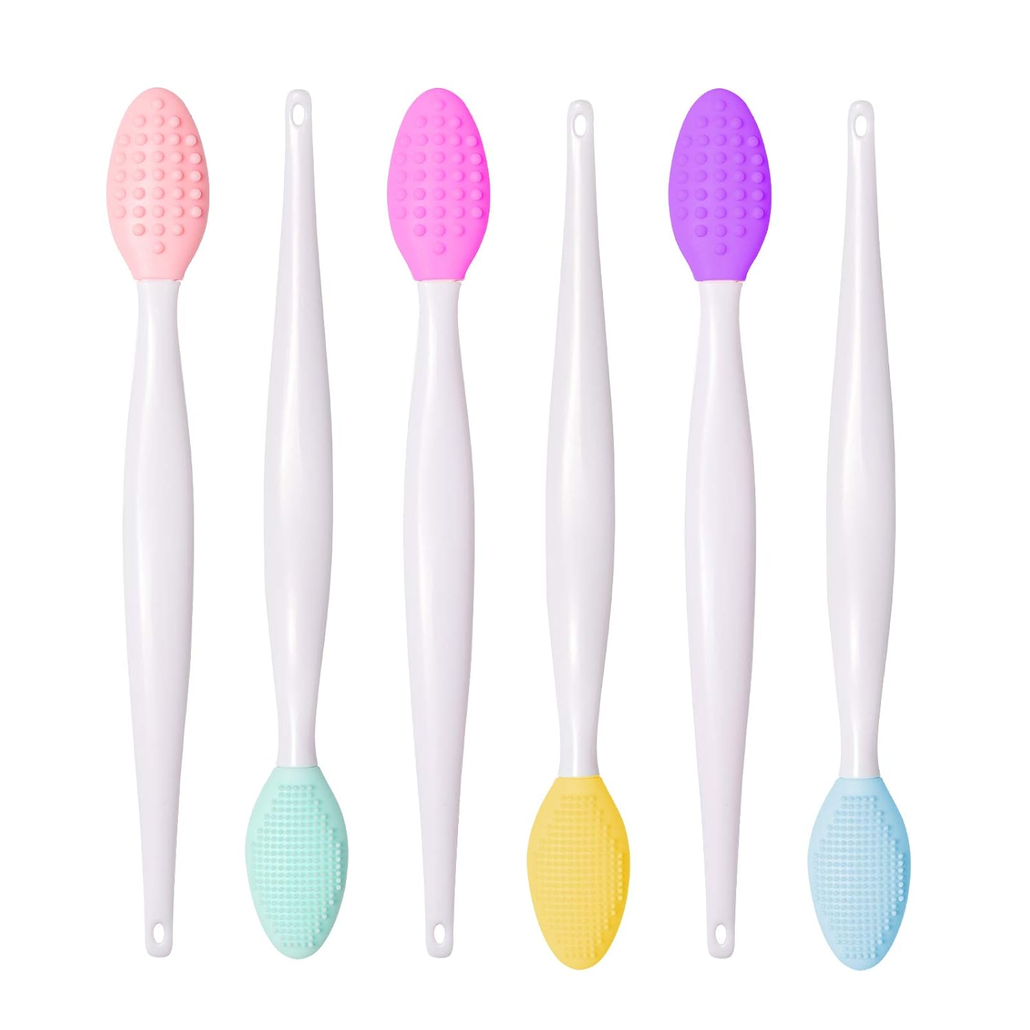 6 PCS Silicone Exfoliating Lip Brush, Tiction Double-Sided Soft Silicone Lip Scrub Brush Cleaning Lip Brush Tool for Plump Smoother and Fuller Lip: Beauty