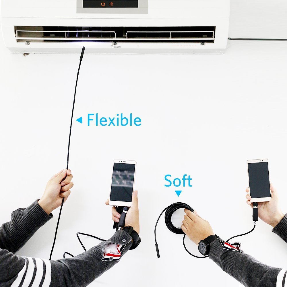 2017 NEW! ( 2-in-1 ) Semi Ridgid DBPOWER 2Million Pixels 5M USB Waterproof HD 6LED Borescope Endoscope Inspection Tube Camera with USB Adapter(included) for Android Device with OTG function