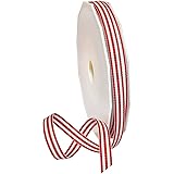 Morex Ribbon Polyester Grosgrain Striped Decorative Ribbon, 20 Yard", Red, 3/8 in