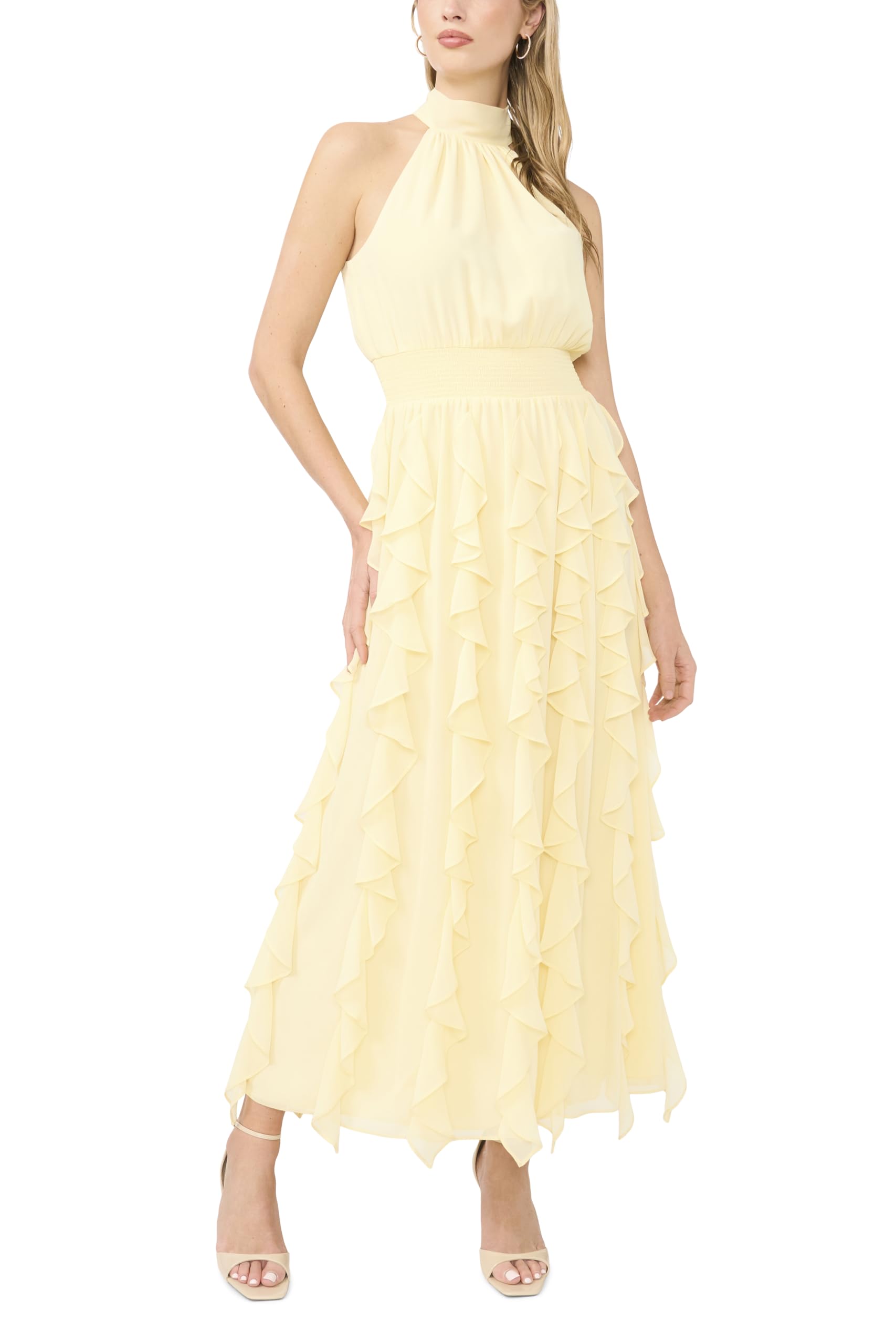 1.STATE Sleeveless Cascading Maxi Dress Pastel Yellow