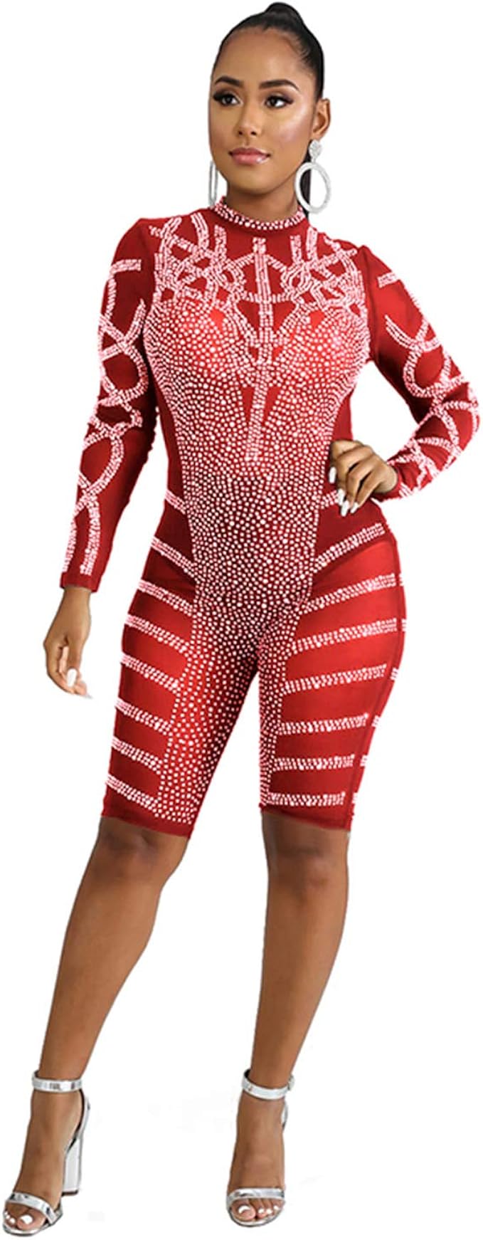 Red rhinestone jumpsuit Clearance