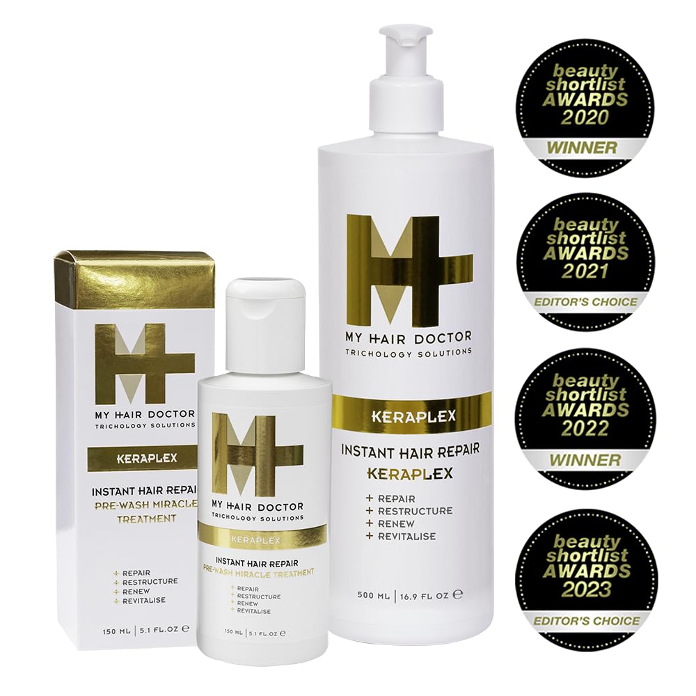 MHD Keraplex Instant Hair Repair Treatment Due Set | Hair Gloss Pre Wash Treatment with Sweet Almond Oil & Green Tea | (1 x 500ml, 1 x 150ml) Due Set | Vegan Friendly