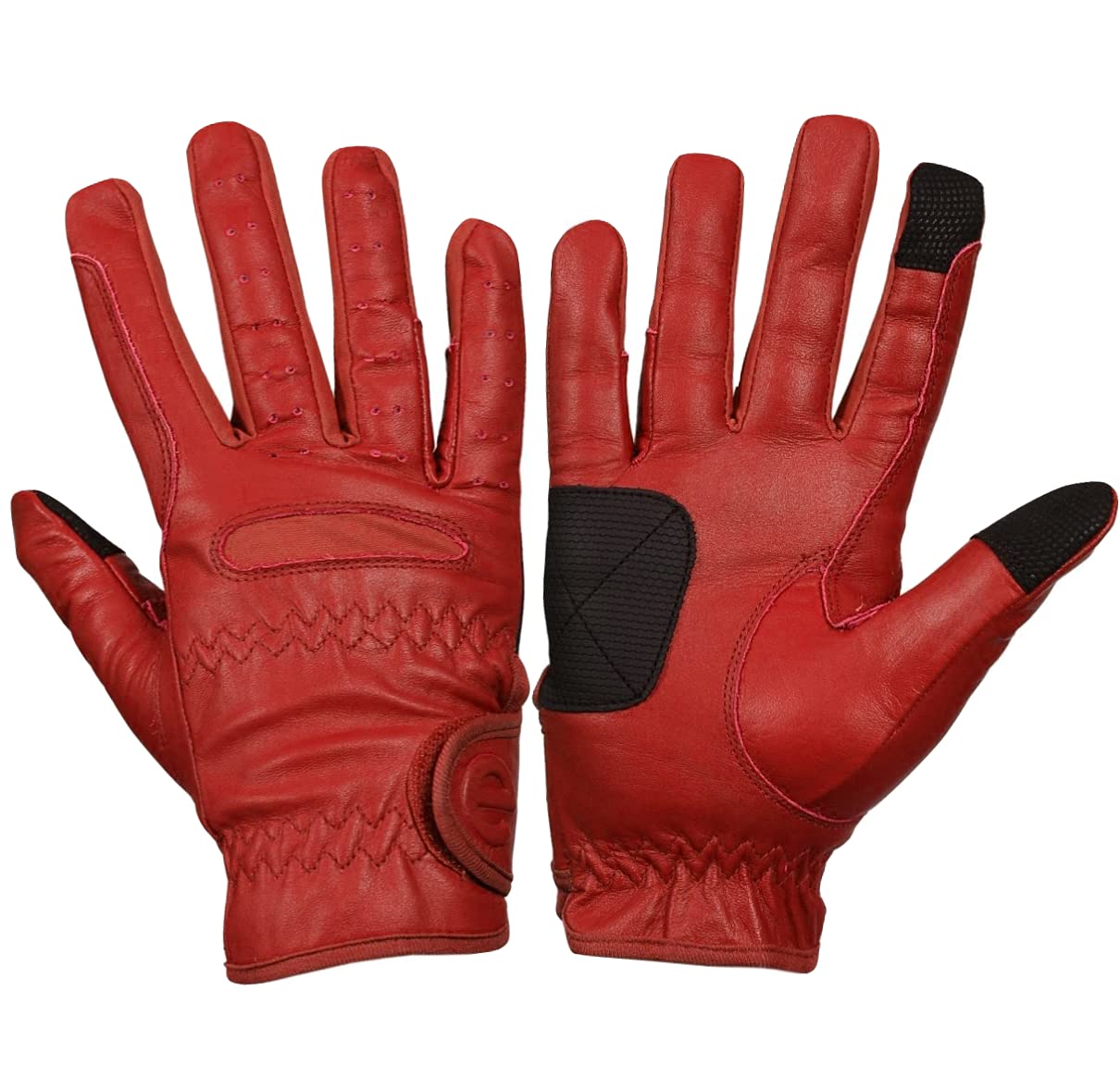 eGlove EQUEST GRIP PRO Leather Touchscreen Horse Riding Gloves (Coral Red, X-Large)