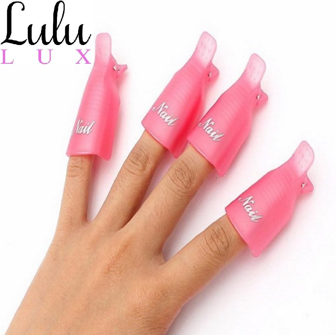 Lulu Lux Nail Gel Acrylic Nail Art Soak Off Clip Cap UV Gel Polish Remover Wrap Nail Tool x 10 Pack (Pink)