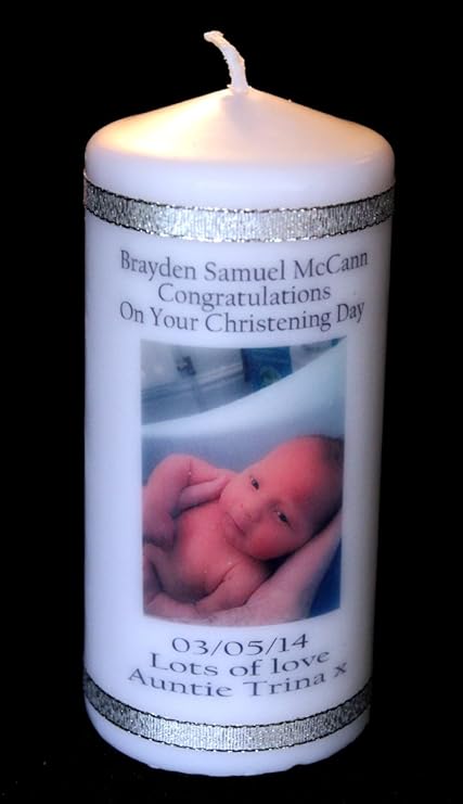 Bougie De Bapteme Pour Bebe Fille Ou Garcon Avec Propre Mot Et Photo Amazon Fr Bebes Puericulture