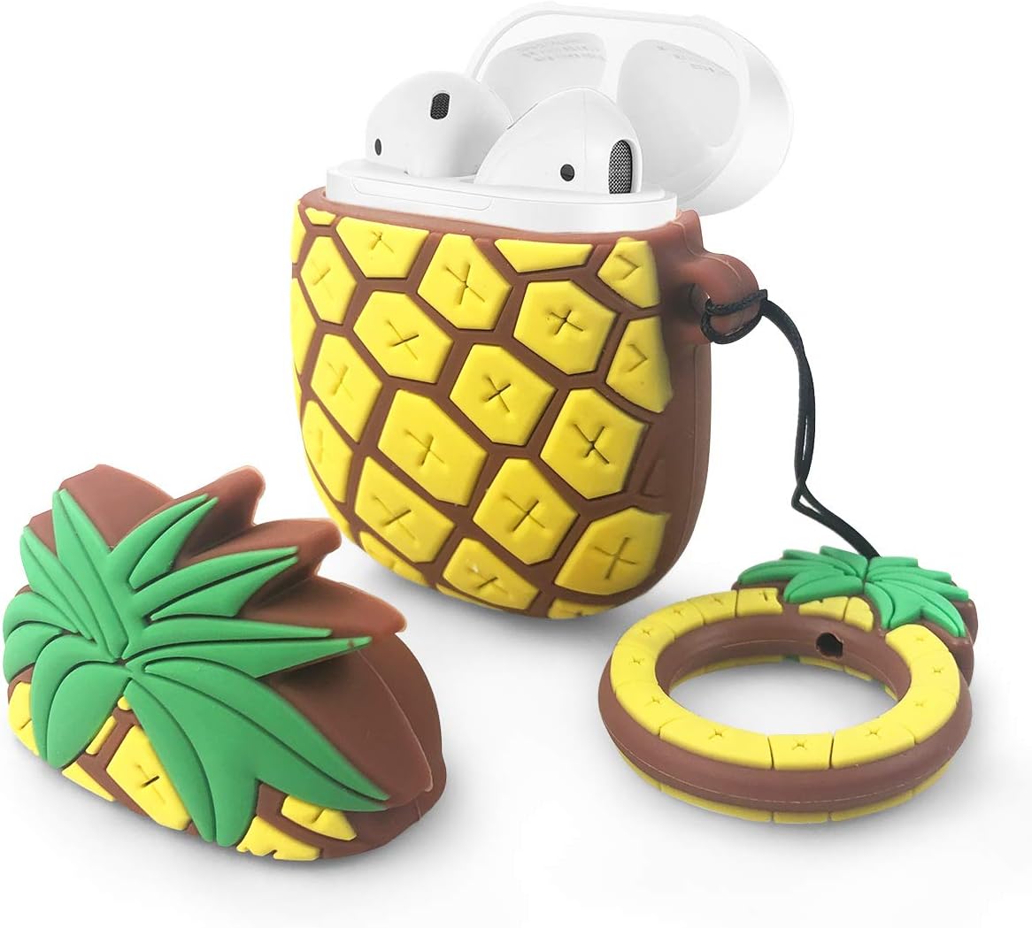 YDY Airpods Case AirPods Accessories Shockproof Portable & Protective Silicone Cover and Skin with Carabiner for Apple Airpods Charging Case - Pineapple (Pineapple 2)