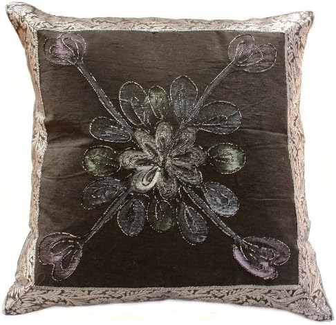 Hand Painted Deluxe Floral 16" X 16" Throw Pillow Cover, Set of 2 (Mystic Black)