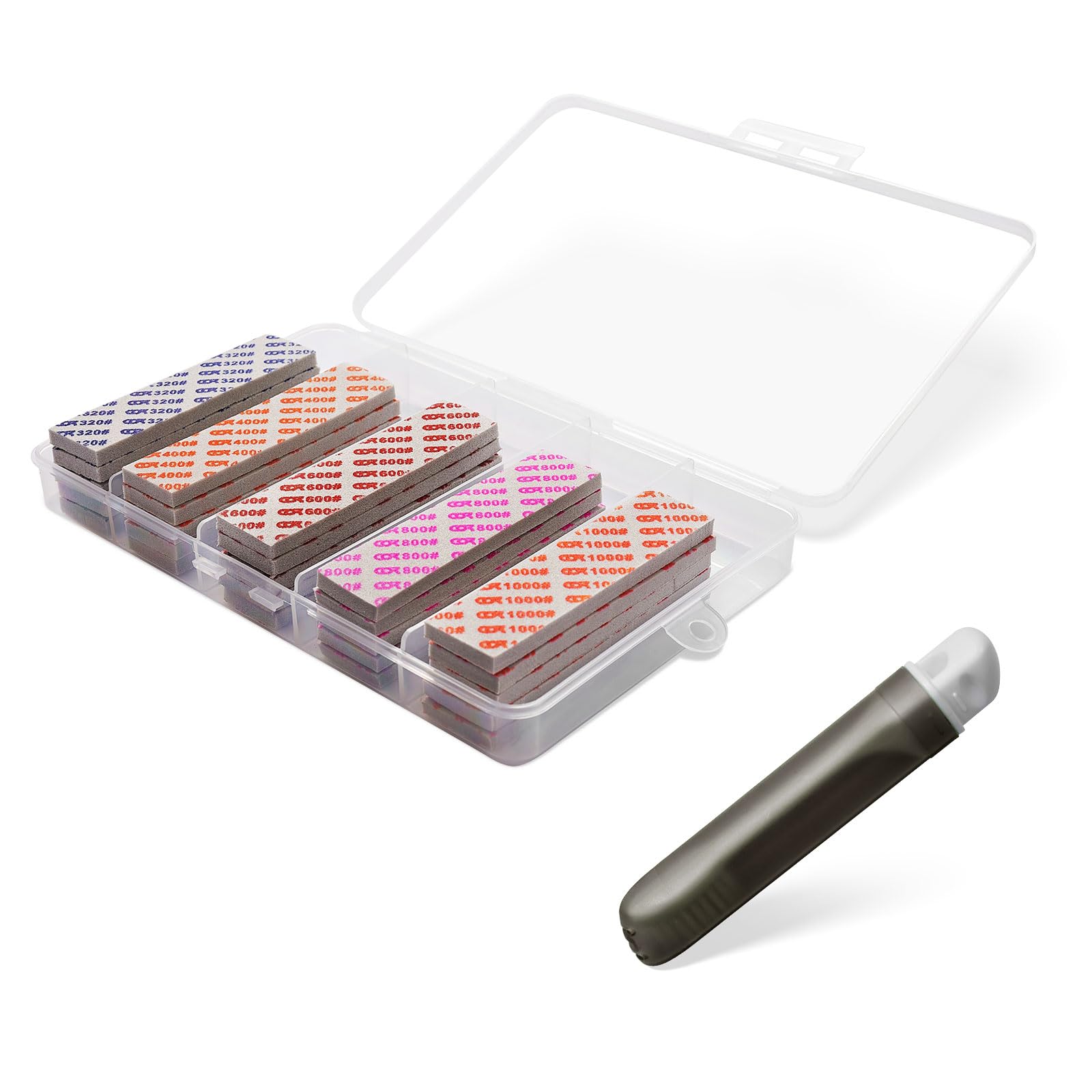 Pronese Sanding Sponge Set for Hobby Models 25PCS (320# 400# 600# 800# 1000#), Wet Dry Reuse,with Storage Box and Cleaning Brush for Model Polishing, and Detailing