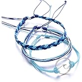 kelistom Handmade Braided Wax Rope Adjustable Strand Wrap Bracelet Set Waterproof Wave Shell Charm Stretch Knot String Thread Bracelets Friendship Jewelry