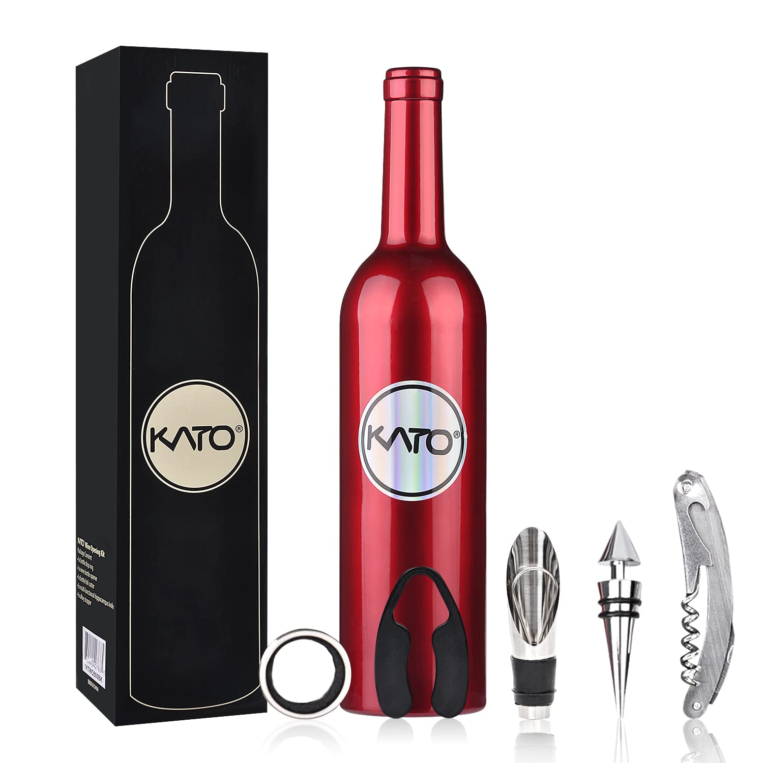 Kato Tirrinia 5 Pcs/Set Deluxe Wine Accessories Gift Set - Wine Bottle Corkscrew Opener, Stopper, Drip Ring, Foil Cutter and Wine Pourer, Novelty Bottle-Shaped Best Gifts for Wine Lover, Gadgets for